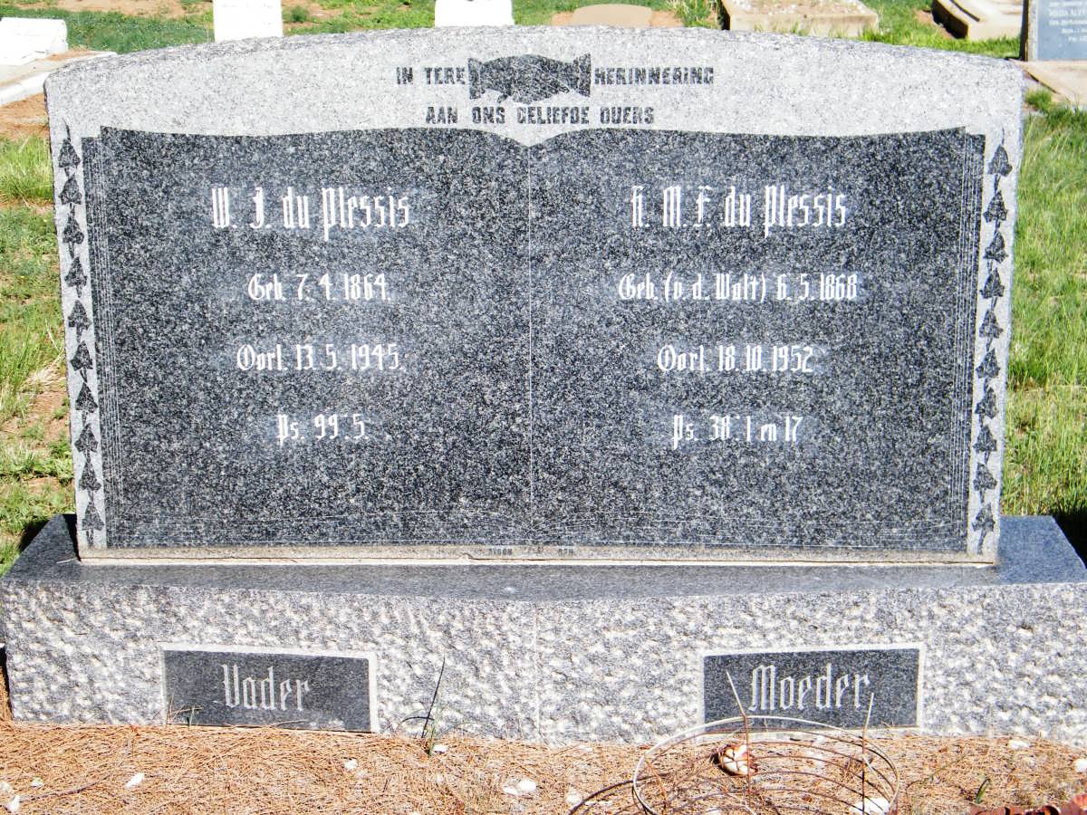 PLESSIS W.J., du 1864-1945 &amp; H.M.F.  V.D.WALT 1868-1952