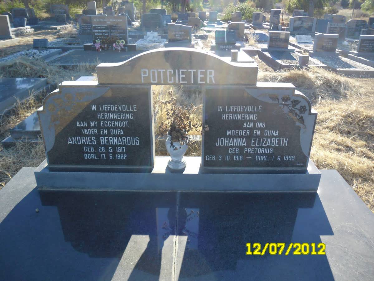 POTGIETER Andries Bernardus 1917-1982 &amp; Johanna Elizabeth PRETORIUS 1918-1999