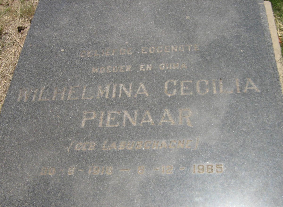 PIENAAR Wilhelmina Cecilia nee LABUSCHAGNE 1918-1985