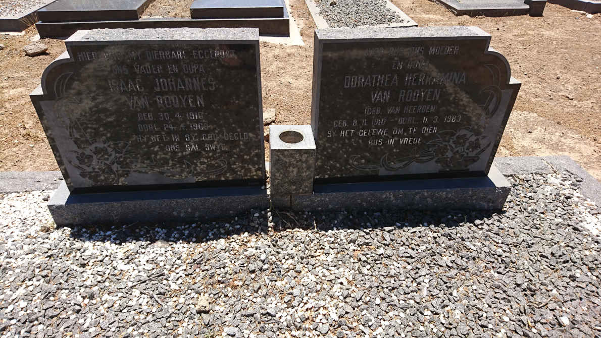 ROOYEN Isaac Johannes, van 1910-1969 &amp; Dorathea Herkamina VAN HEERDEN 1910-19??
