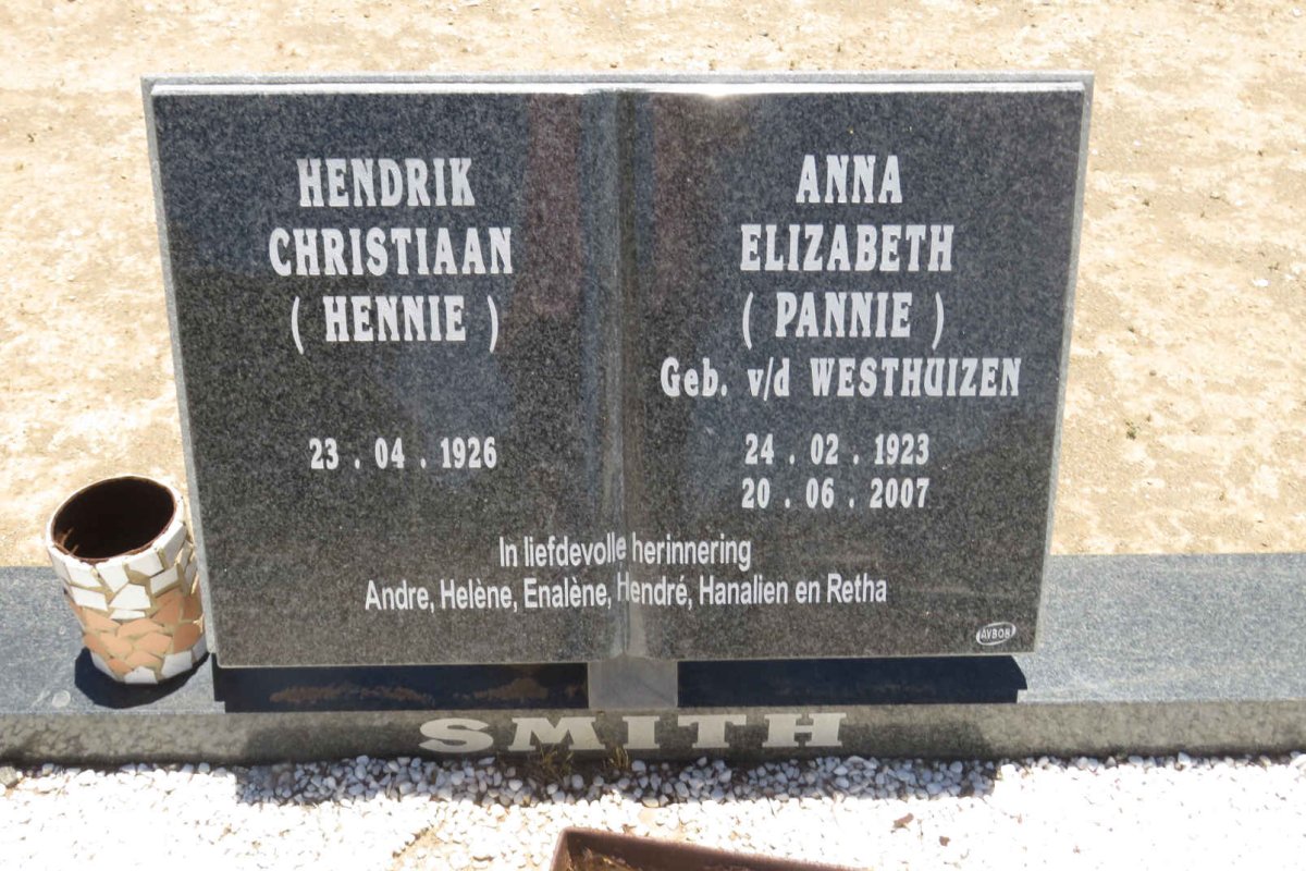 SMITH Hendrik Christiaan 1926- &amp; Anna Elizabeth V.D. WESTHUIZEN 1923-2007