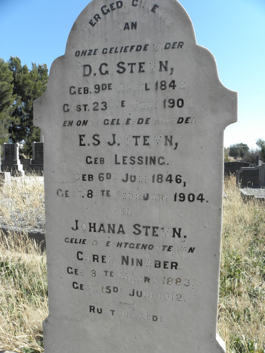 STEYN D.G. 1894-1900 &amp; E.S.J. LESSING 1846-1904 :: NINABER Johanna nee STEYN 1883-1912