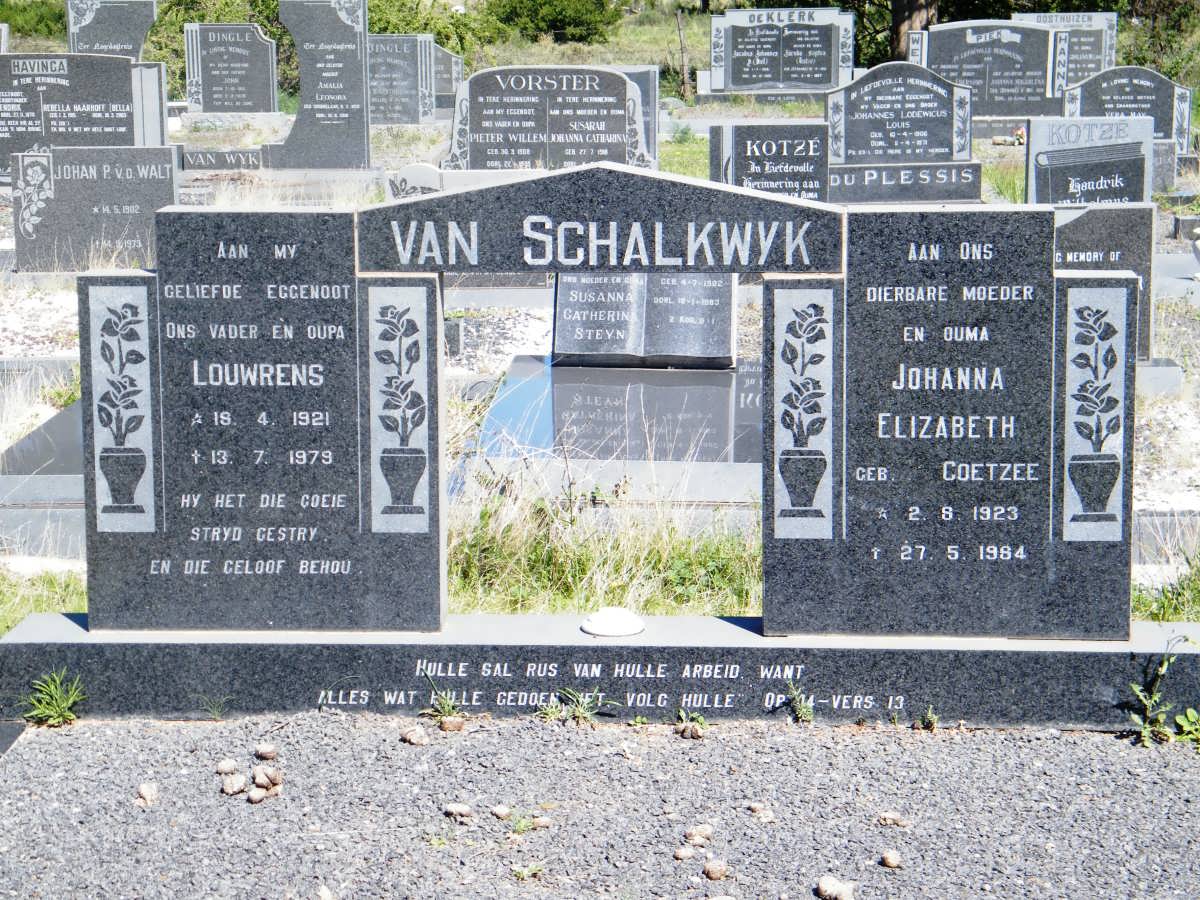 SCHALKWYK Louwrens, van 1921-1979 &amp; Johanna Elizabeth COETZEE 1923-1984