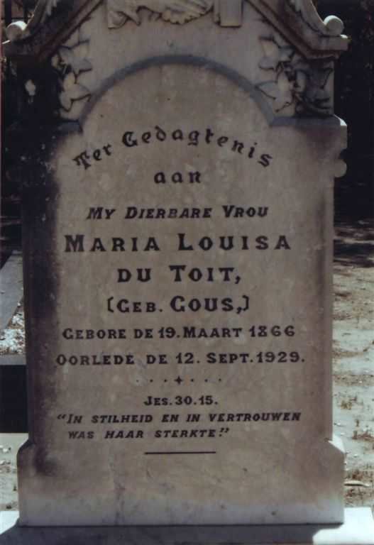 TOIT Maria Louisa, du nee GOUS 1866-1929