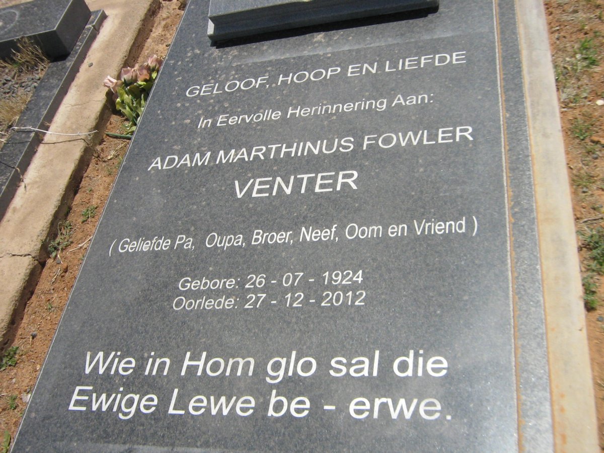 VENTER Adam Marthinus Fowler 1924-2012