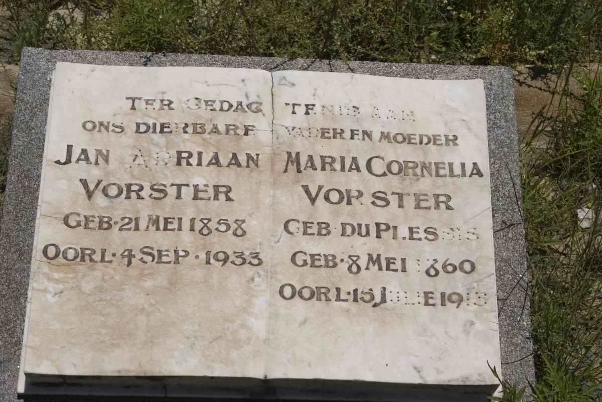 VORSTER Jan Adriaan 1858-1933 &amp; Maria Cornelia DU PLESSIS 1860-1913