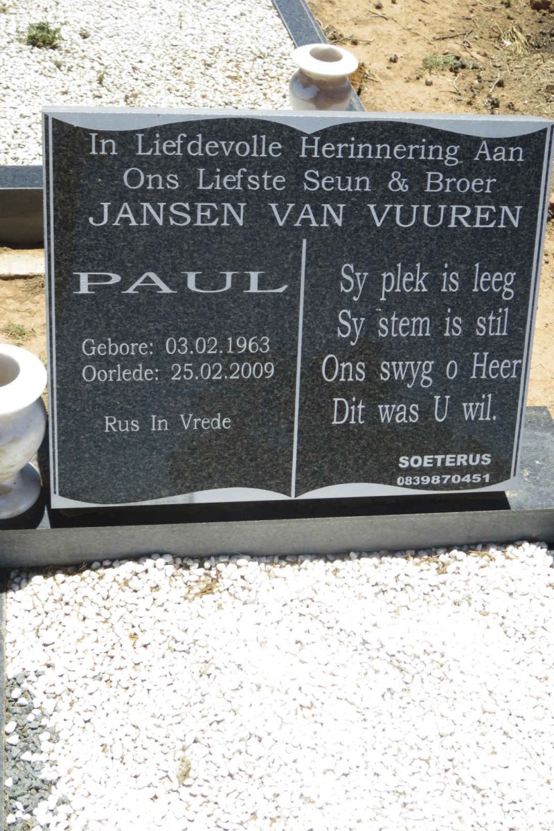 VUUREN Paul, Jansen van 1963-2009