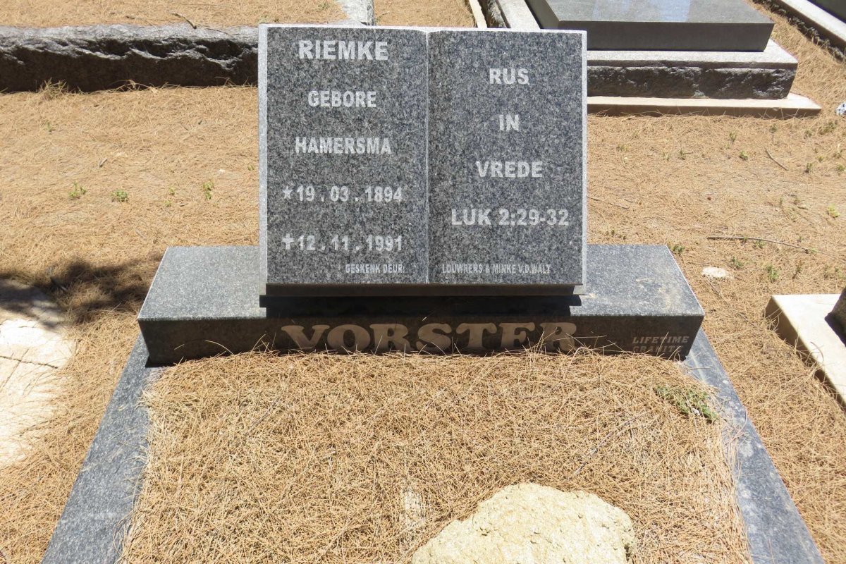 VORSTER Riemke nee HAMERSMA 1894-1991