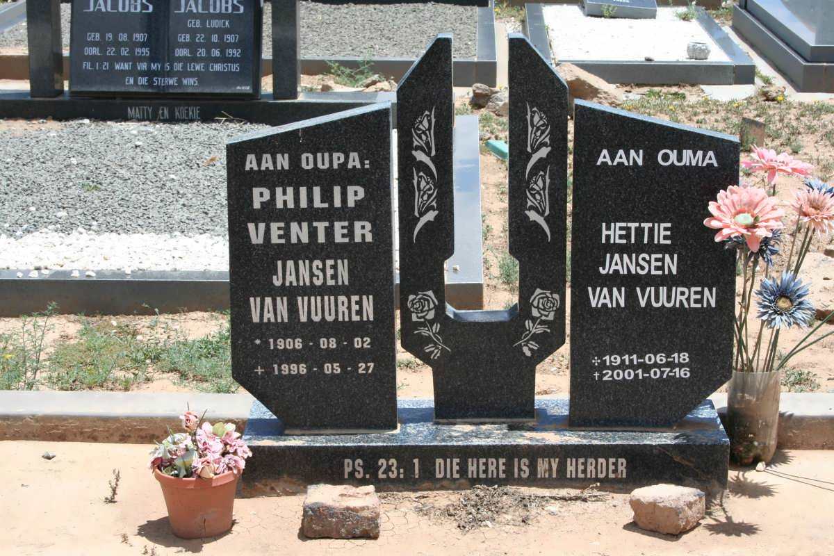 VUUREN Philip, Jansen van 1906-1996 &amp; Hettie 1911-2001