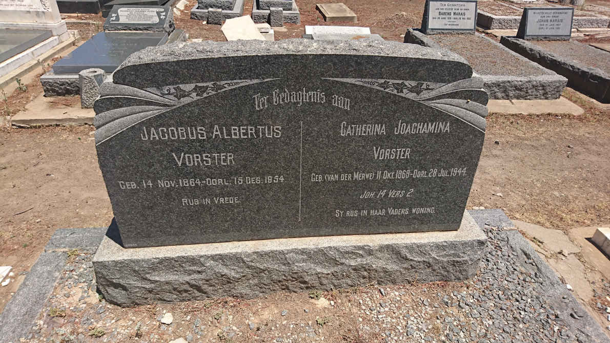 VORSTER Jacobus Albertus 1864-1954 &amp; Catherina Joachamina V.D. MERWE 1869-1944