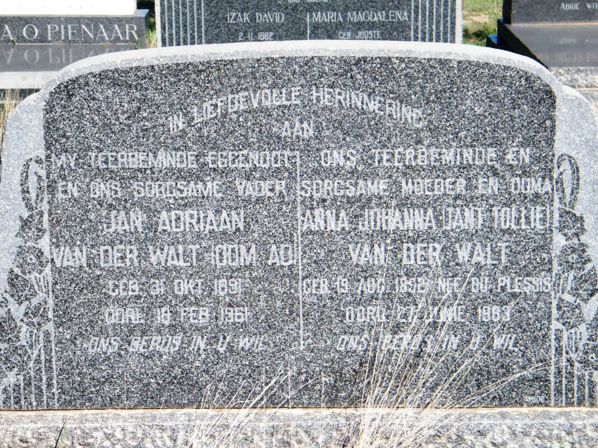 WALT Jan Adriaan, van der 1891-1961 &amp; Anna Johanna DU PLESSIS 1892-1983