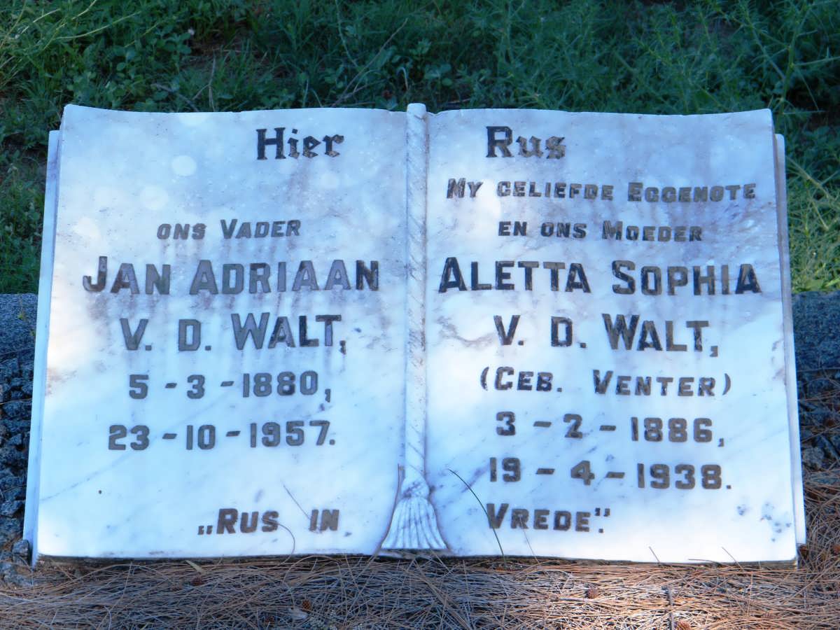 WALT Jan Adriaan, v.d. 1880-1957 &amp; Aletta Sophia VENTER 1886-1938