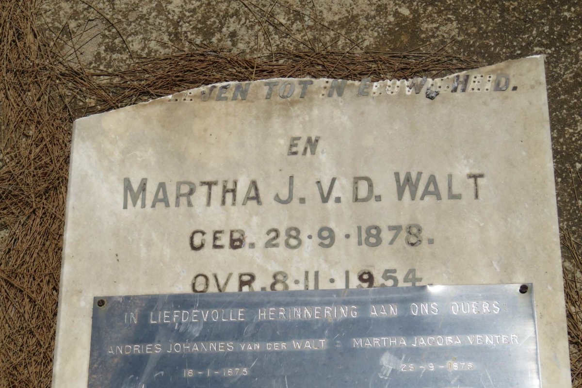 WALT Andries Johannes, van der 1875-1937 &amp; Martha Jacoba VENTER 1878-1954