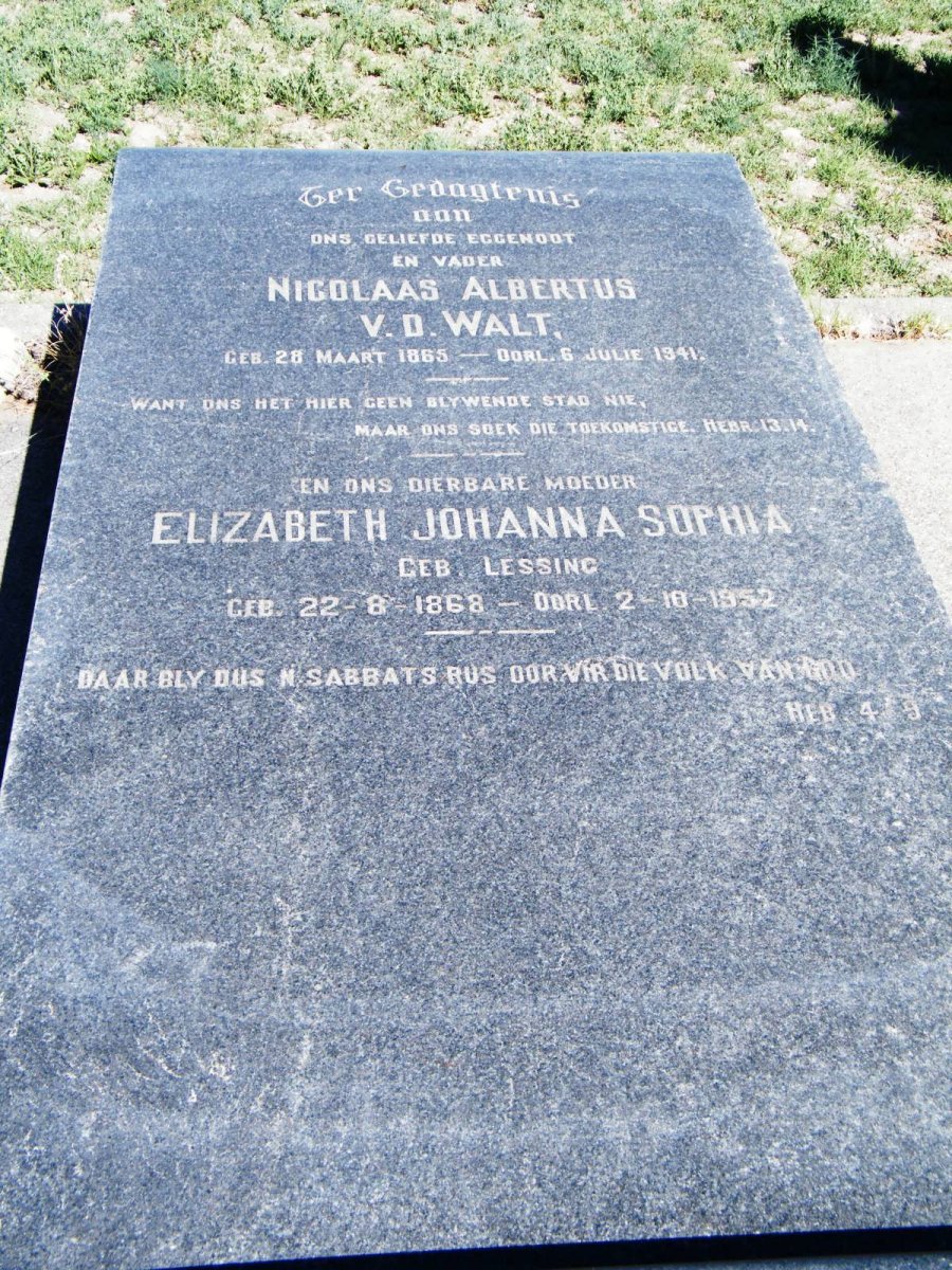 WALT Nicolaas Albertus, v.d. 1865-1941 &amp; Elizabeth Johanna Sophia LESSING 1868-1952