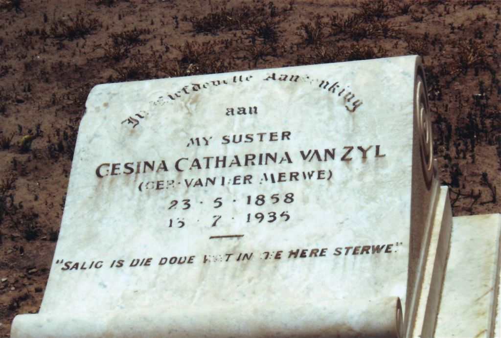 ZYL Gesina Catharina, van nee VAN DER MERWE 1858-1935