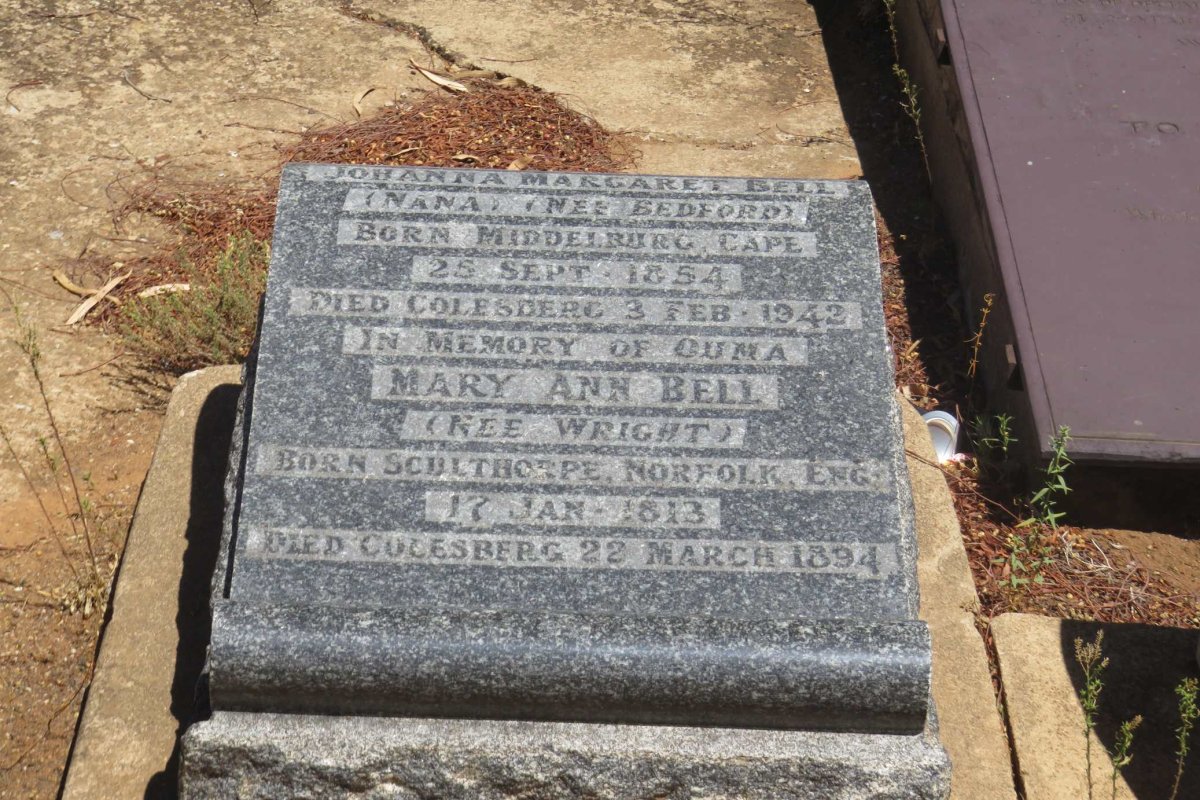 BELL Johanna Margaret nee BEDFORD 1854-1942 :: BELL Mary Ann nee WRIGHT 1813-1894