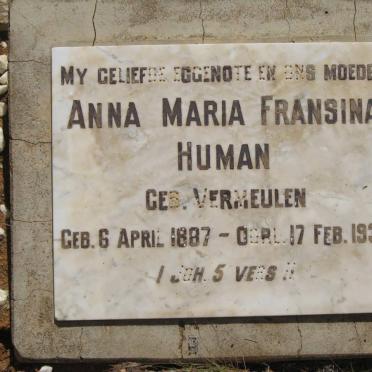 HUMAN Anna Maria Fransina VERMEULEN 1887-1932
