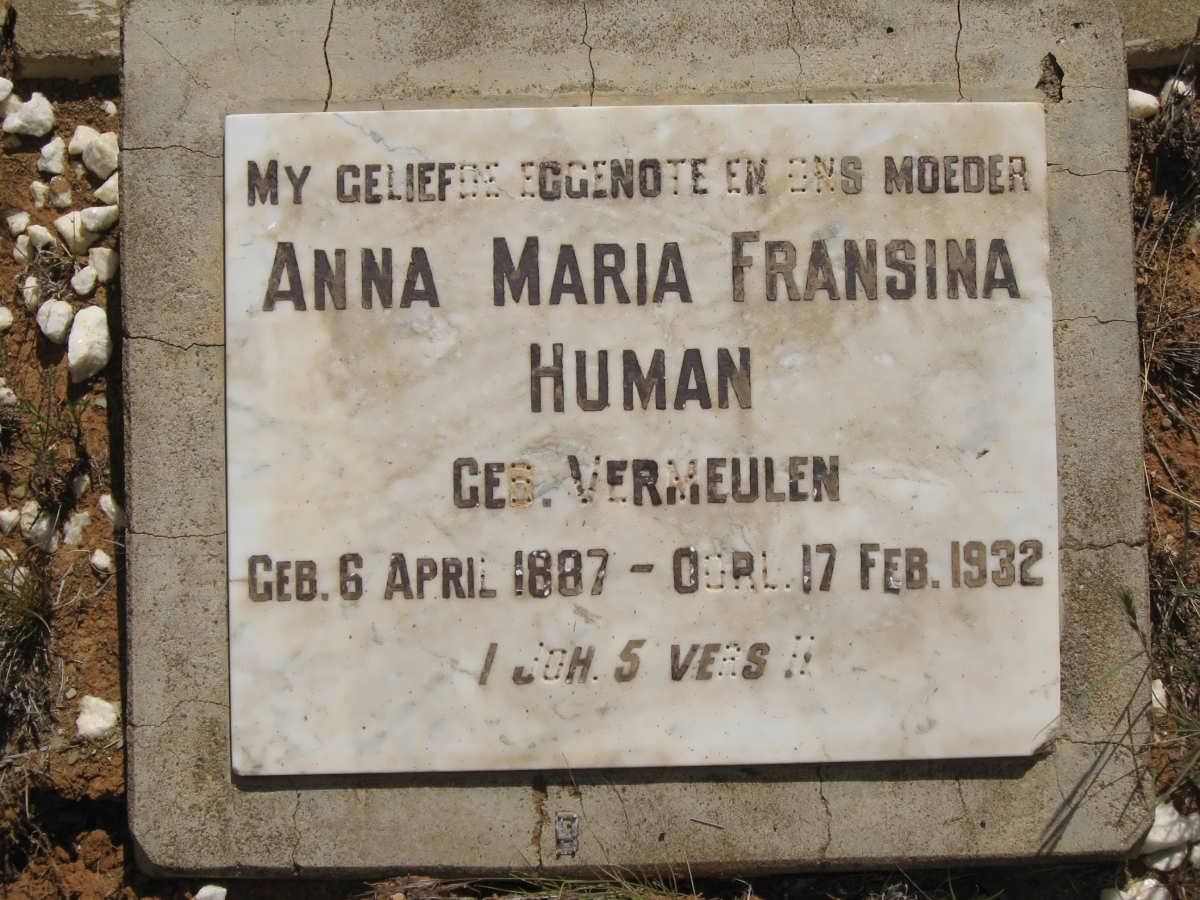 HUMAN Anna Maria Fransina VERMEULEN 1887-1932