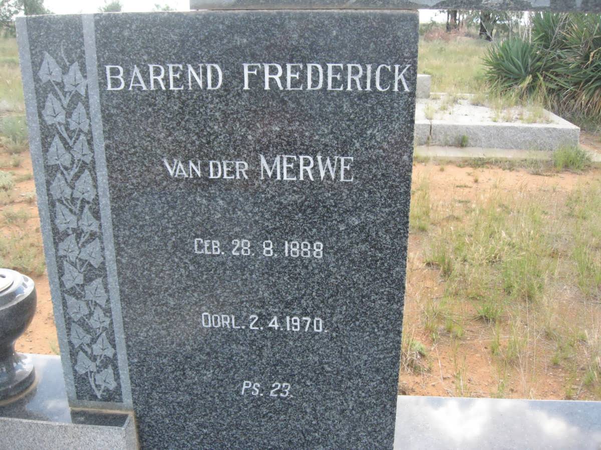 VAN DER MERWE Barend Frederick 1888-1970