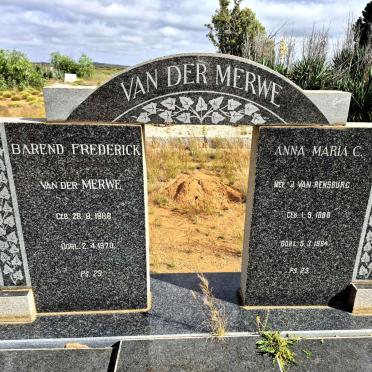 MERWE Barend Frederick, van der 1888-1970 & Anna Maria C. J. VAN RENSBURG 1888-1964