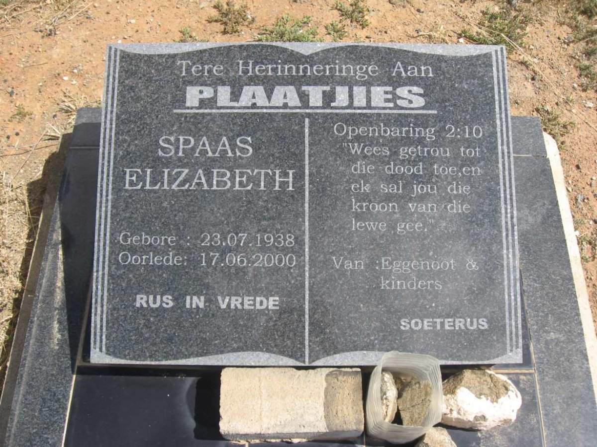 PLAATJIES Spaas Elizabeth 1938-2000