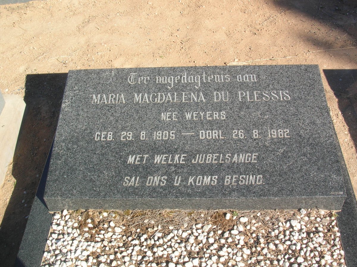 PLESSIS Maria Magdalena, du nee WEYERS 1905-1982