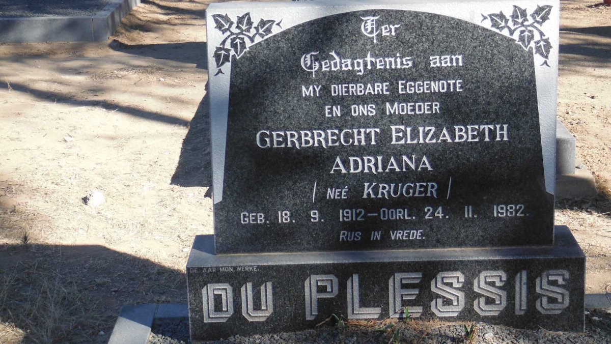 PLESSIS Gerbrecht Elizabeth Adriana, du nee KRUGER 1912-1982
