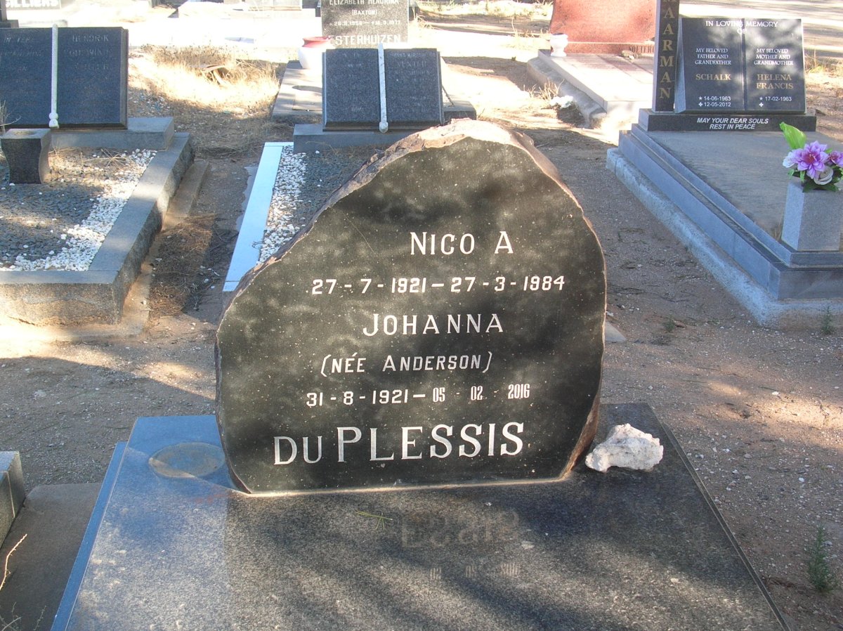 PLESSIS Nico A., du 1921-1984 &amp; Johanna ANDERSON 1921-2016
