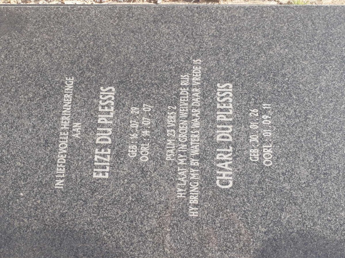 PLESSIS Charl, du 1926-2011 &amp; Elize 1929-2007