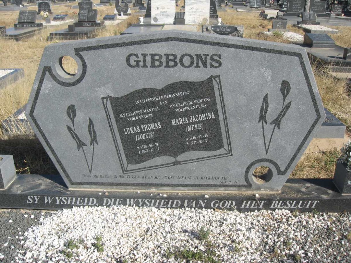 GIBBONS Lukas Thomas 1928-2007 &amp; Maria Jacomina 1940-2001