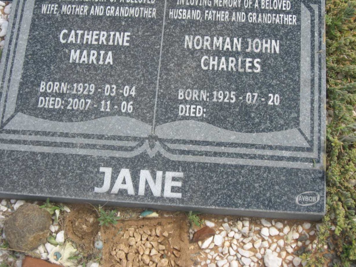 JANE Norman John Charles 1925- &amp; Catherine Maria 1929-2007