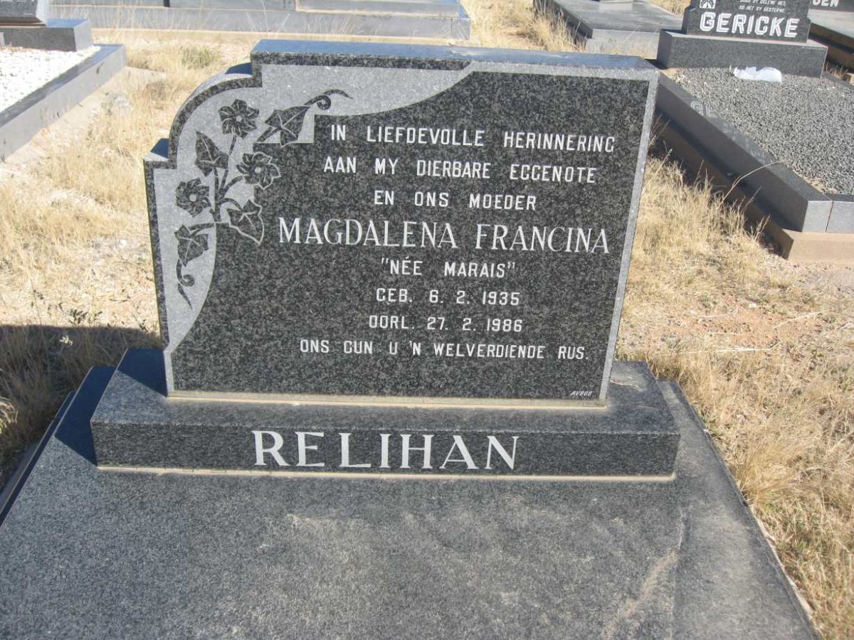 RELIHAN Magdalena Francina nee MARAIS 1935-1986