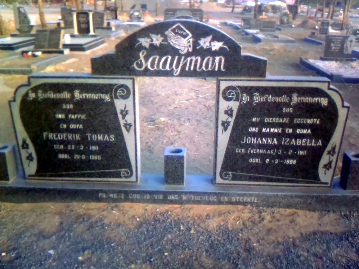 SAAYMAN Frederik Tomas 1911-19?? &amp; Johanna Izabella VERMAAK 1911-19??
