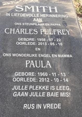 SMITH Charles Pulfrey 1958-2013 &amp; Paula 1960-2012