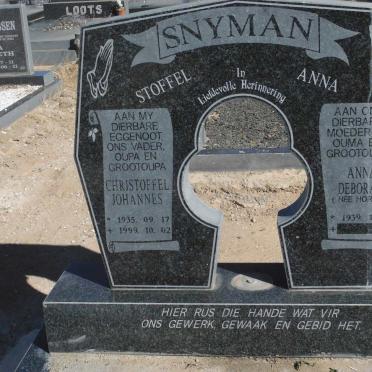 SNYMAN Christoffel Johannes 1935-1999 &amp; Anna Deborah HORNE 1939-
