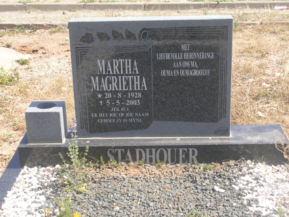 STADHOUER Martha Magrietha 1928-2003