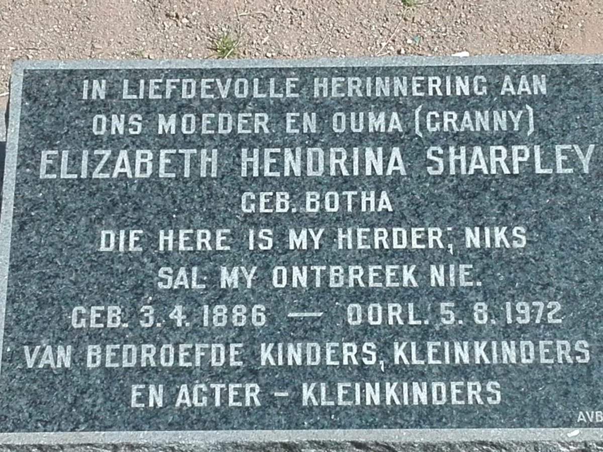 SHARPLEY Elizabeth Hendrina nee BOTHA 1886-1972