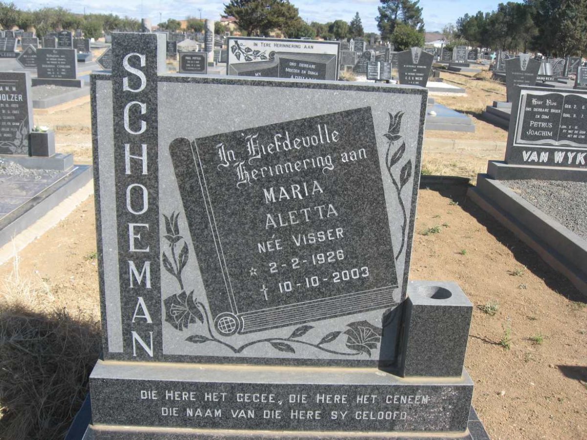 SCHOEMAN Maria Aletta nee VISSER 1926-2003