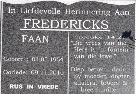 FREDERICKS Faan 1954-2010