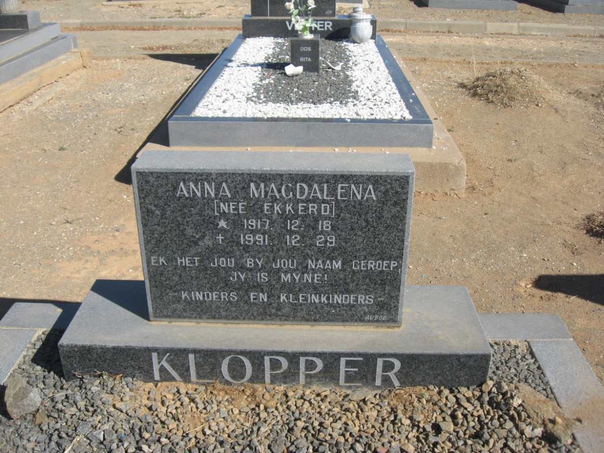 KLOPPER Anna Magdalena nee EKKERD 1917-1991