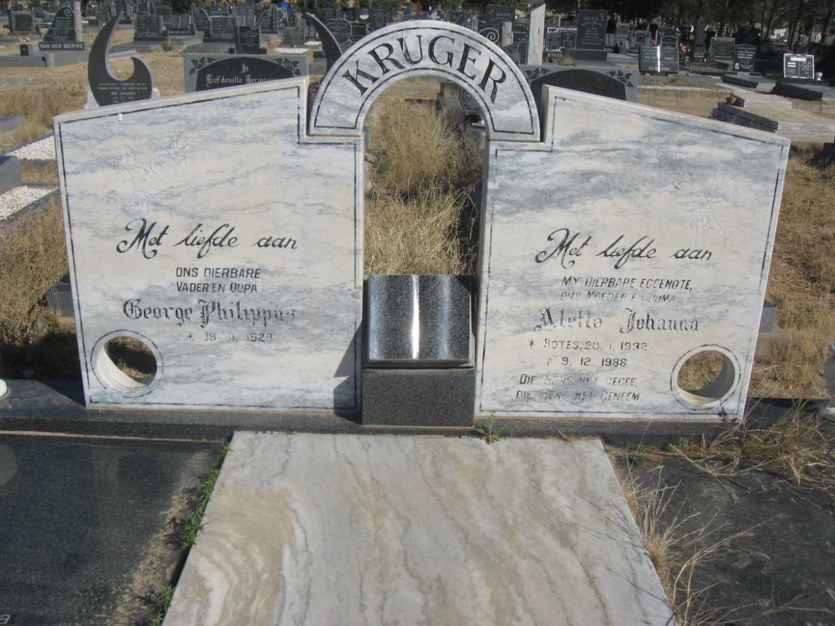 KRUGER George Philipus 1929-2007 &amp; Alletta Johanna BOTES 1932-1988