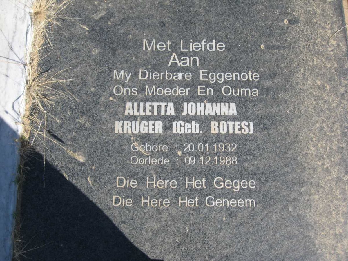 KRUGER Alletta Johanna nee BOTES 1932-1988