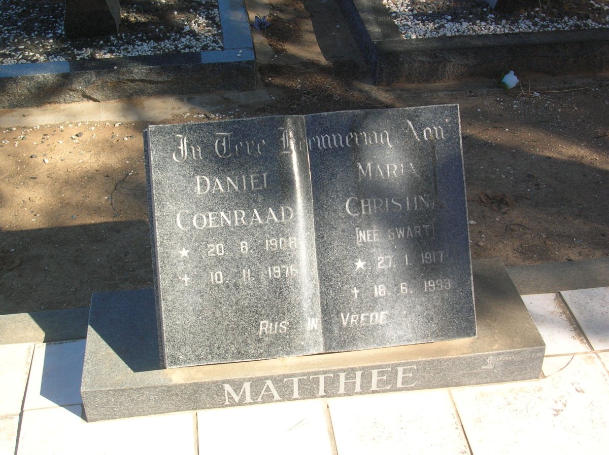 MATTHEE Daniel Coenraad 1908-1976 &amp; Maria Christina SWART 1917-1993