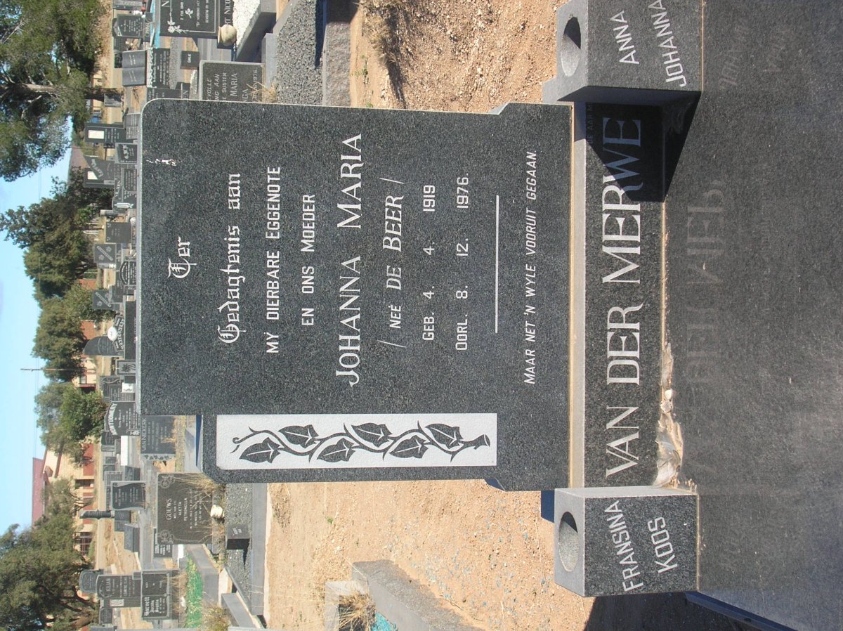 MERWE Johanna Maria, van der nee DE BEER 1919-1976