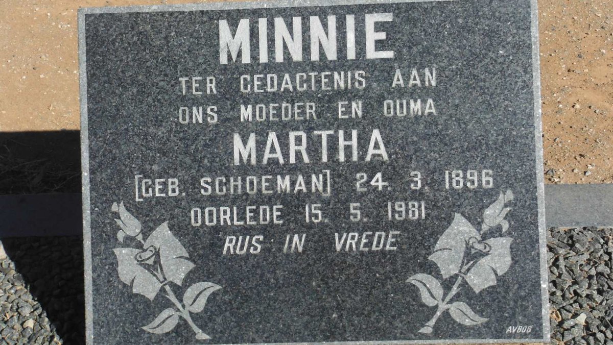 MINNIE Martha nee SCHOEMAN 1896-1981