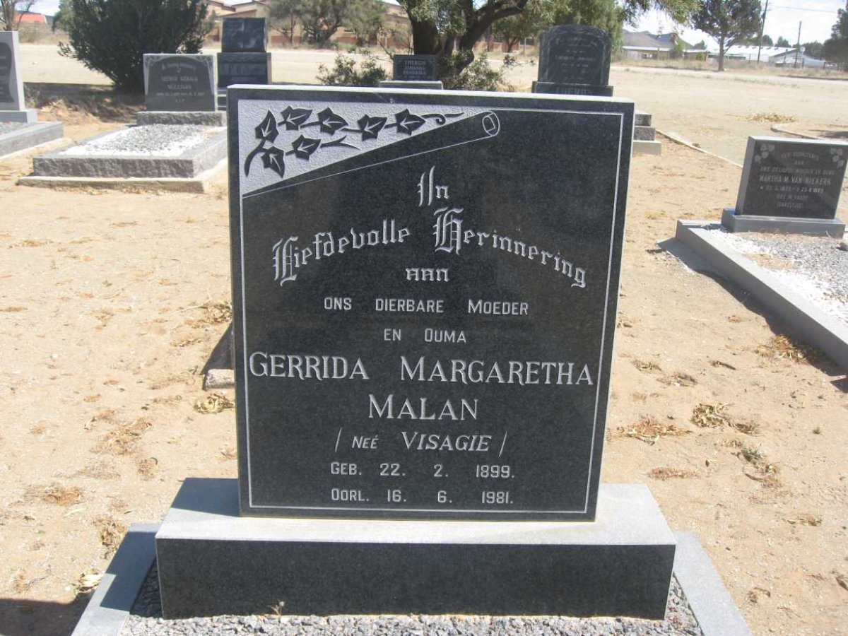 MALAN Gerrida Margaretha nee VISAGIE 1899-1981
