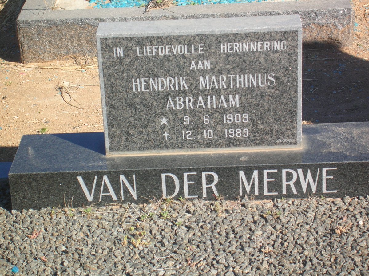 MERWE Hendrik Marthinus Abraham, van der 1909-1989