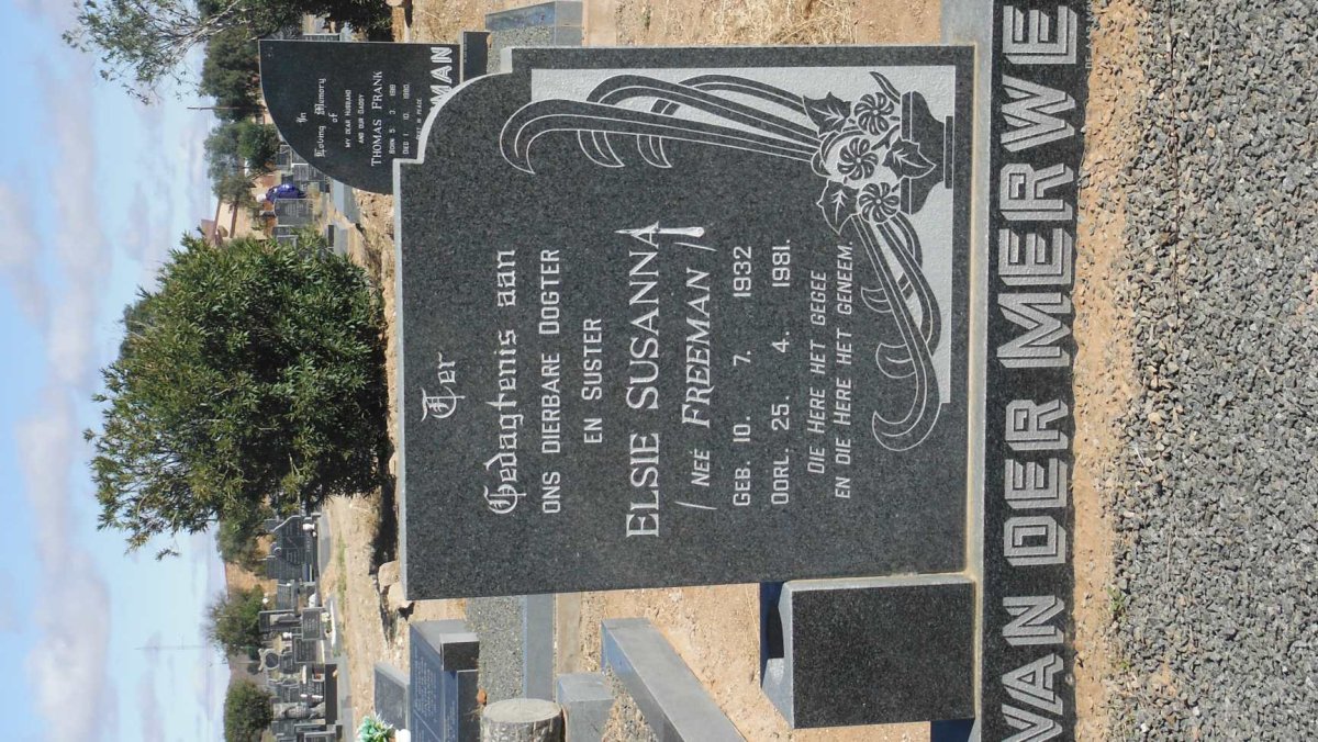 MERWE Elsie Susanna, van der nee FREEMAN 1932-1981