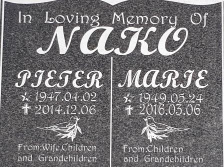 NAKO Pieter 1947-2014 &amp; Marie 1949-2016