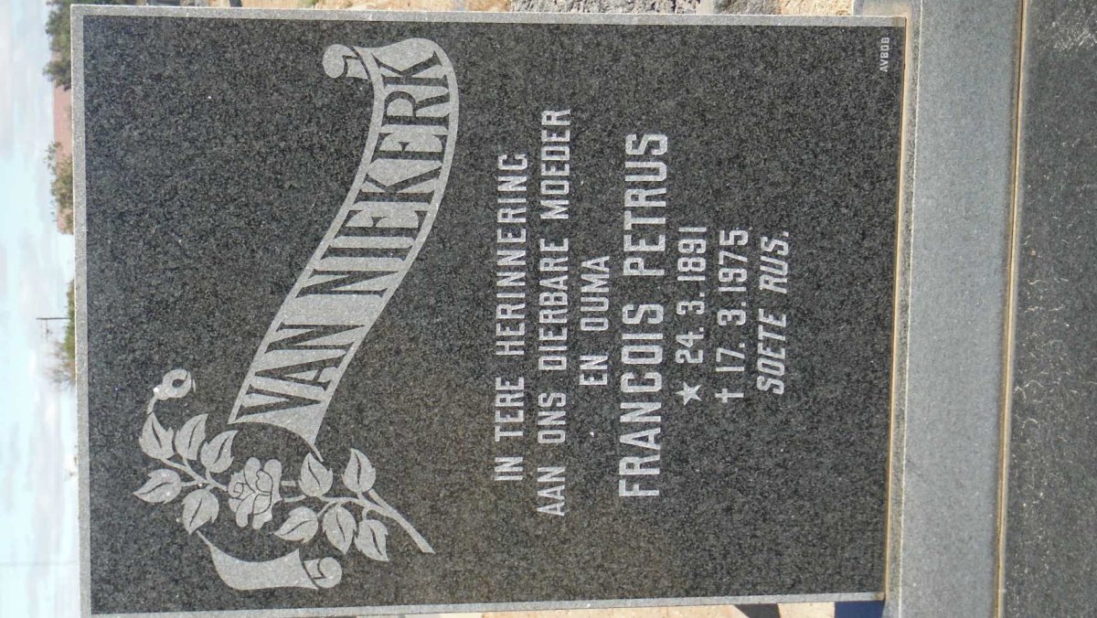 NIEKERK Francois Petrus, van 1891-1975